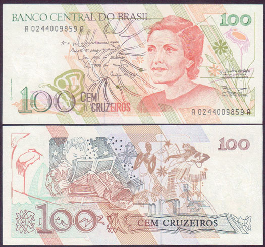 1990 Brazil 100 Cruzeiros (P.228) Unc L000471